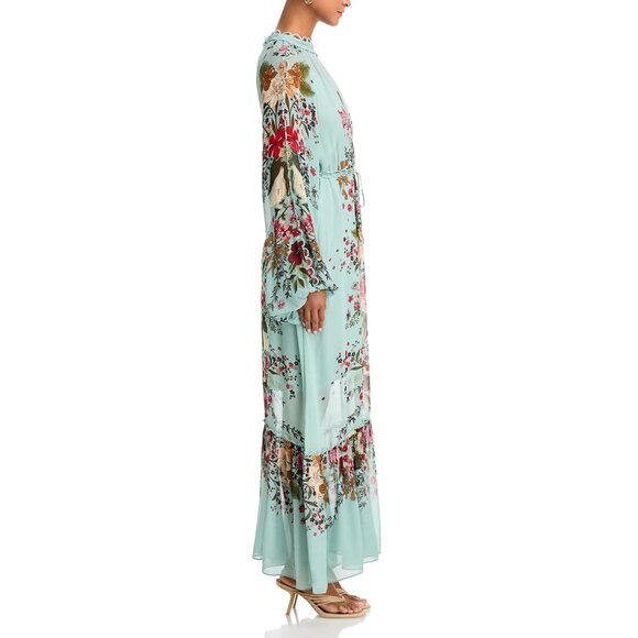 FARM Rio Beauty Bouquet Long Sleeve Floral Print Maxi Dress, Light Blue, NWT🇧🇷 - Picture 5 of 13